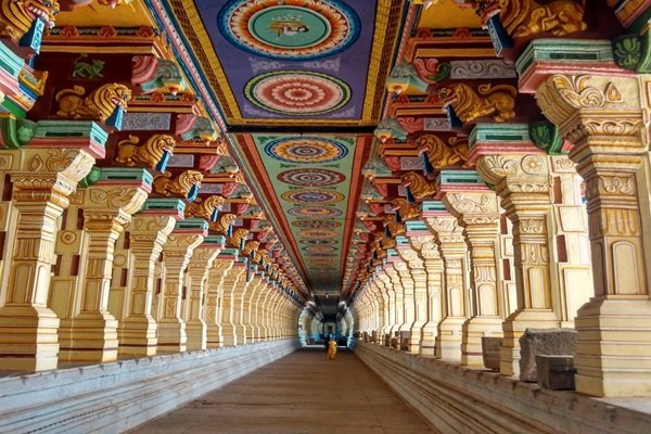 Third corridor of Ramanathaswamy Temple Rameswaram showcasing the long pillared hallway